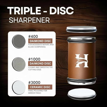 Rolling Knife Sharpener Kit – 3-Stage 400/1000/3000 Grit Discs – 15° & 20° Magnetic Angles – Replaceable Diamond & Ceramic Discs – Professional Kitchen & Chef Knife Sharpening System - Image 5