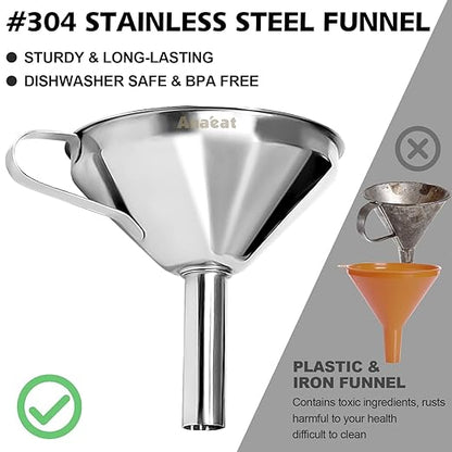 Anaeat Stainless Steel Kitchen Funnel, Multi-Use Premium Metal Food Grade Cooking Funnels with 2 Removable Strainer Filter for Transferring Liquid or Dry ingredients, Oils & 1 Pc Cleaning Brush (5.7") - Image 4