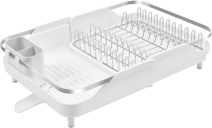 Better Houseware Expandable Dish Drying Rack - Space-Saving Stainless Steel Dish Racks for Kitchen Counter with drainboard and Detachable Cutlery Holder, Large, White by BetterHouseware