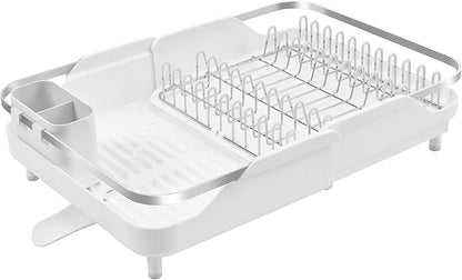 Better Houseware Expandable Dish Drying Rack - Space-Saving Stainless Steel Dish Racks for Kitchen Counter with drainboard and Detachable Cutlery Holder, Large, White by BetterHouseware