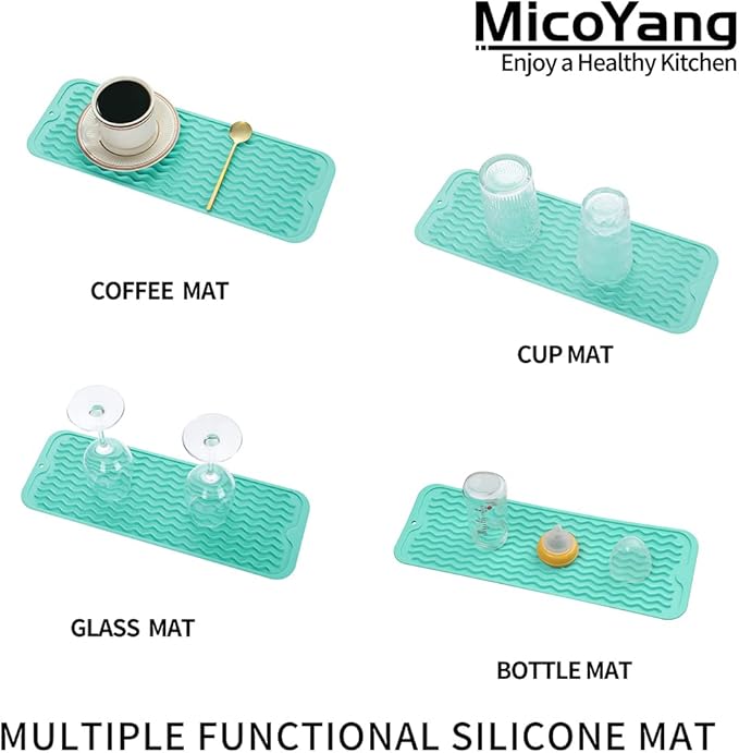 MicoYang Silicone Dish Drying Mat for Multiple Usage,Easy clean,Eco-friendly,Heat-resistant Silicone Mat for Kitchen Counter,Sink,Bar,Bottle,or Cup Mint M 17 inches x 6 inches - Image 4