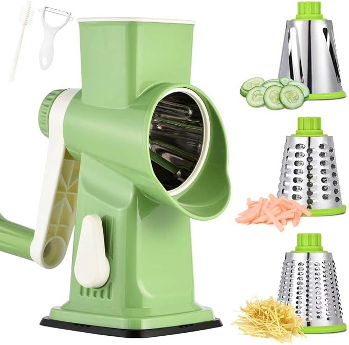 Rotary Cheese Grater Hand Crank Transparent - Shredder Slicer Grinder 3 Stainless Steel Blades, Stable Suction, Labor-Saving Handle, Safe Kitchen Tool for Cheese, Vegetable, Nuts, Chocolate - Image 5
