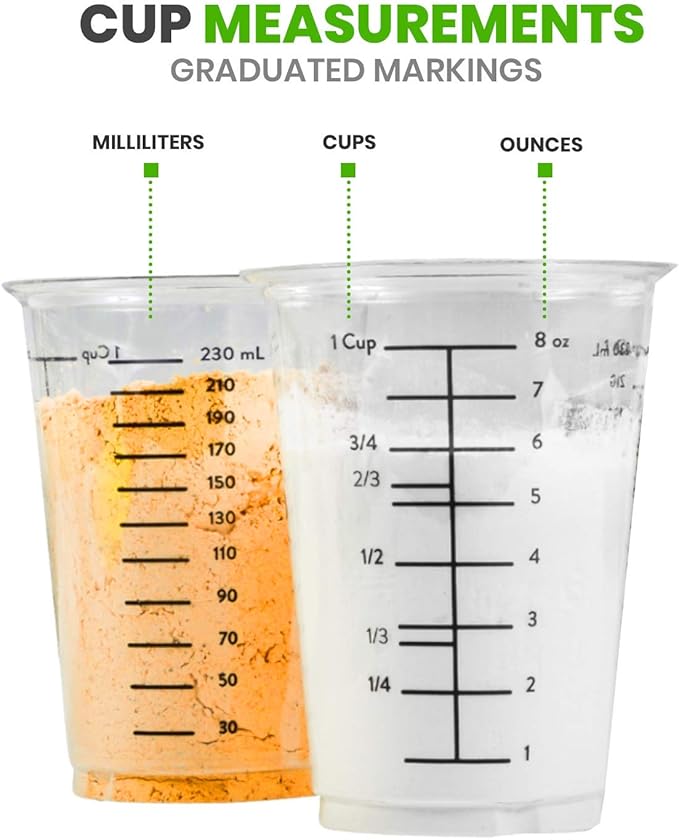 Disposable Measuring Cups for Resin - Pack of 20 8oz Clear Plastic Measuring Cup for Epoxy Resin, Stain, Paint Mixing - Half Pint Reusable Multipurpose Mixing Cups for Cooking and Baking - Image 2