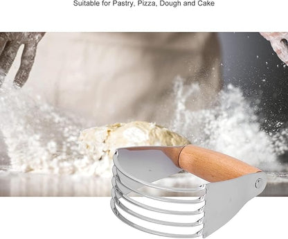 Dough Blender, Stainless Steel Pastry Cutter Heavy Duty Dough Cutter with Blades Pastry Blender and Butter Cutter Dough Flour Metal Mixer Cutter Portable Pastry Cutter for Baking Home, Wood Handle