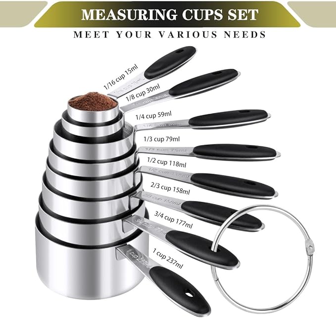 Measuring Cups & Spoons Set of 16, BOBIPRO Stainless Steel 8 Nesting Measure Cups Set & 7 double-sided Magnetic Measuring Spoons Set & 1 Leveler for Dry and Liquid Ingredient - Image 2