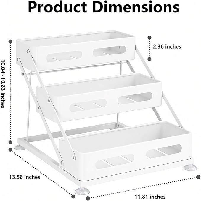 Ceetug 3 Tier Foldable Spice Rack for Countertop Iron Kitchen Seasoning Organizer for Cabinet, White - Image 2