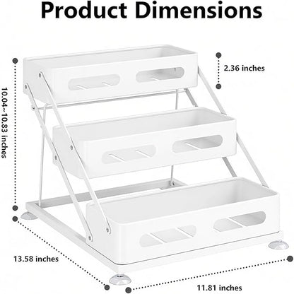 Ceetug 3 Tier Foldable Spice Rack for Countertop Iron Kitchen Seasoning Organizer for Cabinet, White - Image 2