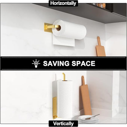 Paper Towel Holder - Self-Adhesive or Drilling, Gold, Upgraded Aluminum Kitchen Roll Dispenser Under Cabinet, Lighter but Stronger Than Stainless Steel! - Image 3