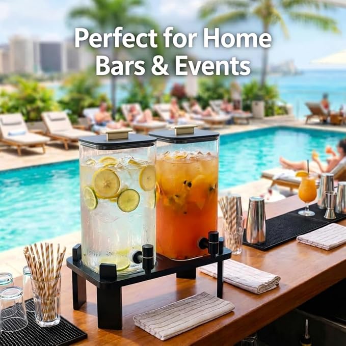 2 PCS 3 Gallon Drink dispenser, Glass Beverage Dispenser With Wood Stand, Large Water Drink Dispensers For Spa, for bars, office waiting room beverage dispenser modern Black - Image 8