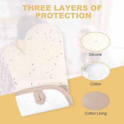 AUAUY Silicone Oven Mitts and Pot Holders 5PCS Set, 446℉ Heat Resistant Cooking Gloves and Hot Pads, Baking Supplies BBQ Gloves Non-Slip Kitchen Organization for Oven Cooking Baking Grilling - Image 3