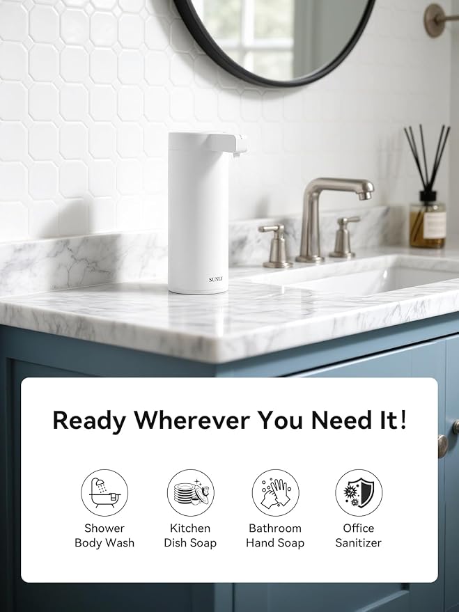 SUNLY Touchless Automatic Soap Dispenser – Clog-Free Pump, Fast Sensor, USB-C Rechargeable, Smudge-Resistant Stainless Steel, for Kitchen & Bathroom Soap Dispenser, White - Image 8