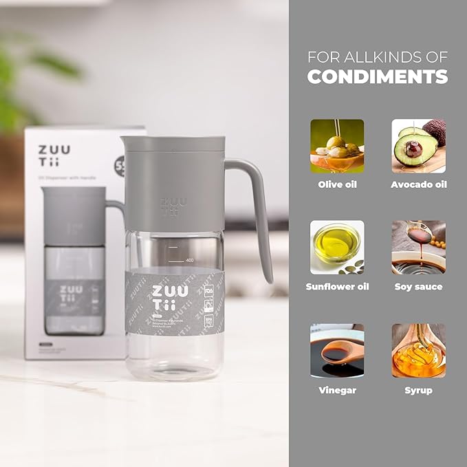 Zuutii Olive Oil Dispenser Bottle 18.6oz – Auto Flip Glass Vinegar Bottle with No-Drip Spout for Kitchen Cooking, Oil and Sauce Dispenser,Gray - Image 4