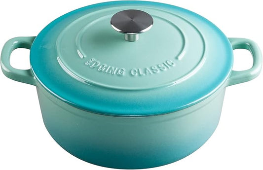 EDGING CASTING Enameled Cast Iron Covered 5.5 Quart Dutch Oven with Dual Handle for Bread Baking, Dutch Ovens with Lid, Peacock Blue by EDGINGCOOKWARE