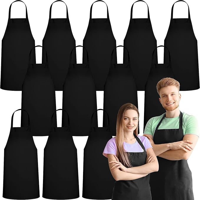 GREEN LIFESTYLE 12 Pack Professional Chef Apron – Grilling Aprons for Men, Waterproof Cooking Aprons for BBQ, Work or Restaurant Use, Kitchen Aprons for Women – Black, No Pockets by GreenLifeStyle