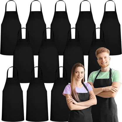 GREEN LIFESTYLE 12 Pack Professional Chef Apron – Grilling Aprons for Men, Waterproof Cooking Aprons for BBQ, Work or Restaurant Use, Kitchen Aprons for Women – Black, No Pockets by GreenLifeStyle