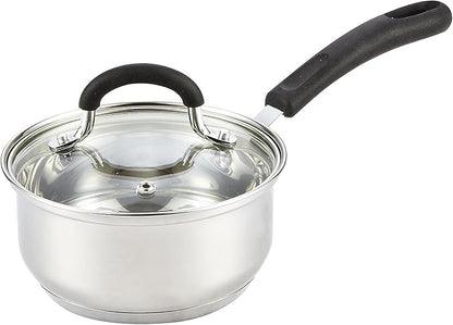 Cook N Home 2 Quart Stainless Steel Saucepan Set with Lid, Induction Compatible Milk Pots, Stay-Cool Silicone Handle, Mirror Polished 18/10 Cookware, Dishwasher & Oven Safe, Silver by CookNHome