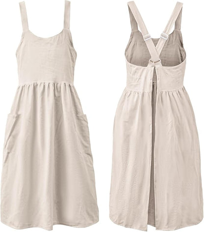 Uaussi Cotton Linen Apron Cross Back Work Apron for Women with Pockets Pinafore Dress X Cross Halter Apron for Chef Gardening by Uaussi