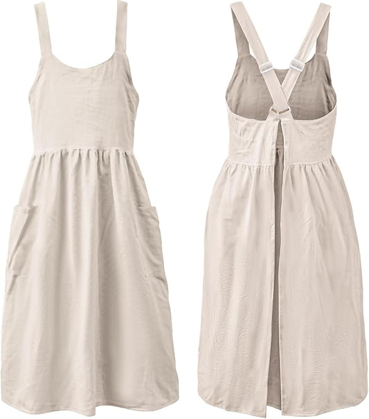 Uaussi Cotton Linen Apron Cross Back Work Apron for Women with Pockets Pinafore Dress X Cross Halter Apron for Chef Gardening by Uaussi