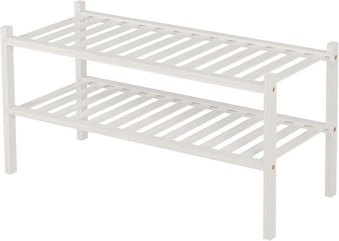 ROMGUAR CRAFT 2 Tier Bamboo Shoe Rack for Closet Free Standing Wood Shoe Shelf for Entryway Small Space Stackable 27"x11"x13" (White) - Image 8