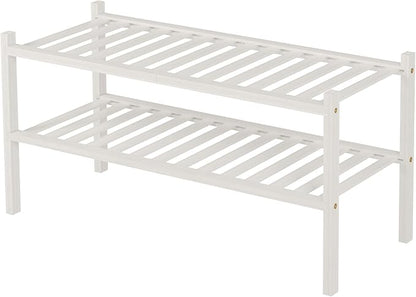 ROMGUAR CRAFT 2 Tier Bamboo Shoe Rack for Closet Free Standing Wood Shoe Shelf for Entryway Small Space Stackable 27"x11"x13" (White) - Image 8