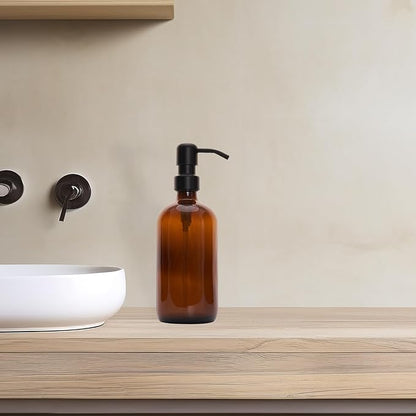 Diahom Soap Dispenser Amber Glass Hand Dish Soap Dispensers 1pcs Stainless Steel Pump 16 Oz for Kitchen Sink Countertop Bathroom - Image 3