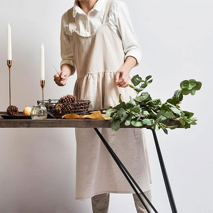 Uaussi Cotton Linen Apron Cross Back Work Apron for Women with Pockets Pinafore Dress X Cross Halter Apron for Chef Gardening - Image 7