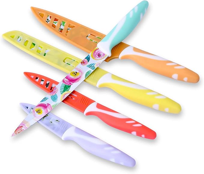 UPTRUST 10-piece Stainless Steel Kitchen Knife Set, Nonstick Coated with 5 Blade Guard, Multicolored Knives Set Gift for Mom - Image 4