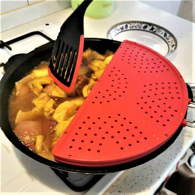 Foldable Silicone Splatter Screen, Bi-Fold Multifunction Shield for Frying Pan 11 3/4-Inch, Red - Image 6