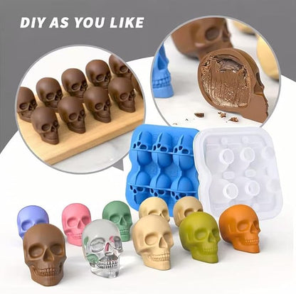 Skull Ice Cube Mold, 6-Cavity Silicone Ice Tray for Whiskey, Cocktails, and Beverages, Food-Grade Flexible Ice Maker for Halloween & Party Drinks, Easy Release & Dishwasher Safe (Blue)