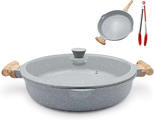 AIKENBBKK Ceramic Frying Pan with Lid, 14 Inch Saute Pan, Non Stick Frying Pans, 2-In-1 Large Cooking Pan, Nonstick Skillet, Compatible with All Stoves, PTFE & PFOA Free, Blue by AIKENBBKK
