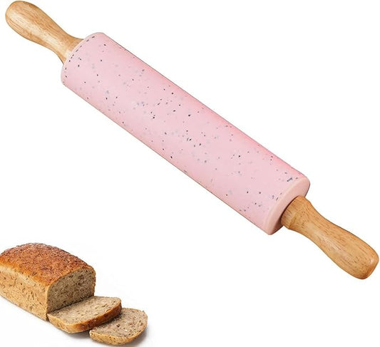 Silicone Rolling Pin for Baking,15Inch Pastry Dough Roller with Wooden Handle,Non Stick Surface Rolling Pin for Dough Cookie Pastry Tapered Dumpling Baking Supplies Kitchen Accessories