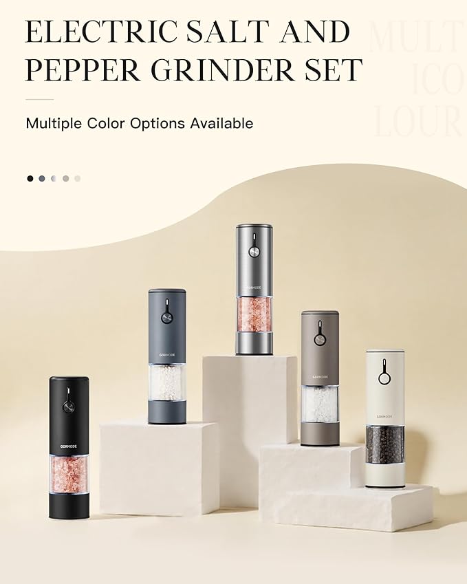 Stainless Steel Rechargeable Electric Salt and Pepper Grinder Set, USB Charging with Dust Cover, 6 Adjustable Grinding Modes + LED Light 2pack，Brown - Image 7