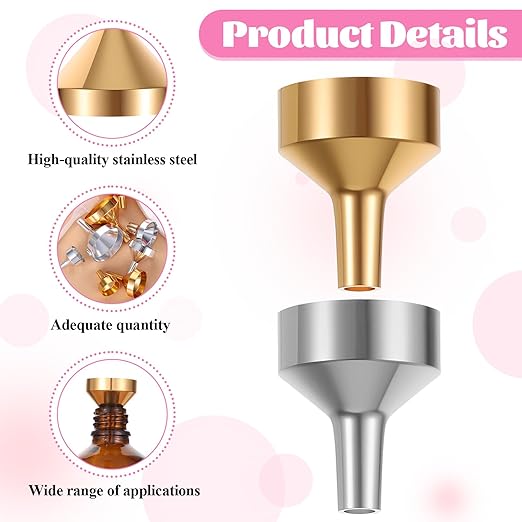 8 Pcs Small Metal Funnels 4 Sizes Gold Silver Mini Funnel with 2 Mini Pipette for Filling Perfume, Essential Oil Bottles