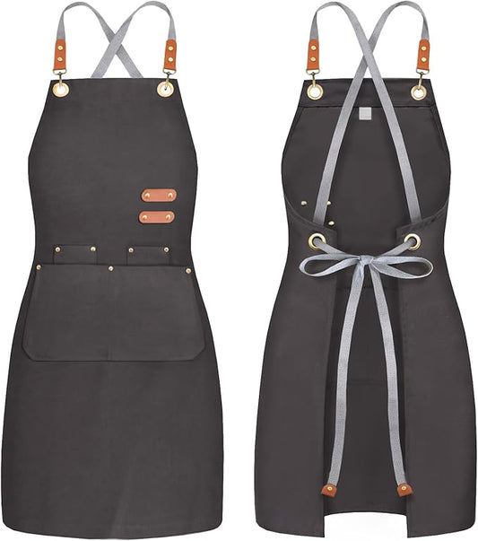BeLuyi chef apron bib tool apron for man woman cross back straps with 4 pockets for kitchen cooking gardening baking working by BELUYI