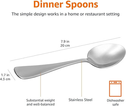 Amazon Basics Stainless Steel Dishwasher Safe Dinner Spoons with Round Edge, Large Tablespoons, 7.9 inches, 120 Count Total, Silver, 10-Pack of 12 - Image 5
