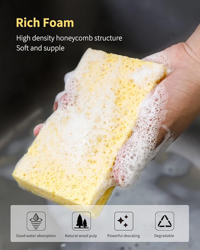 Cellulose Sponges,Heavy Duty Scrub Kitchen Sponge,Clean Tough Messes Without Scratching Sponges Kitchen Blue(6 Pack) - Image 3