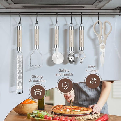 Kitchen Utensils Set-Silicone Cooking Utensils-33pcs Non-Stick Silicone Cooking Kitchen Utensils Spatula Set with Holder-Best Kitchen Cookware with Stainless Steel Handle (Khaki) - Image 6