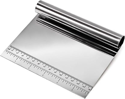 Dough Pastry Scraper Stainless Steel Bench Scraper with Measuring Scale Multipurpose for Butter, Cake, Onion, Vegetable, Pizza Cutter - Pastry Bread Separator