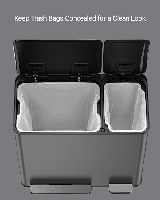 Lovewind Dual Trash and Recycling Bins for Kitchen, 13+6 Gallon Stainless Steel Garbage and Recycle Bin Combo for Large Families, Dual Trash Can with Soft Close Lid & Magnetic Stickers, Grey - Image 7