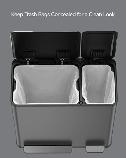 Lovewind Dual Trash and Recycling Bins for Kitchen, 13+6 Gallon Stainless Steel Garbage and Recycle Bin Combo for Large Families, Dual Trash Can with Soft Close Lid & Magnetic Stickers, Grey - Image 7