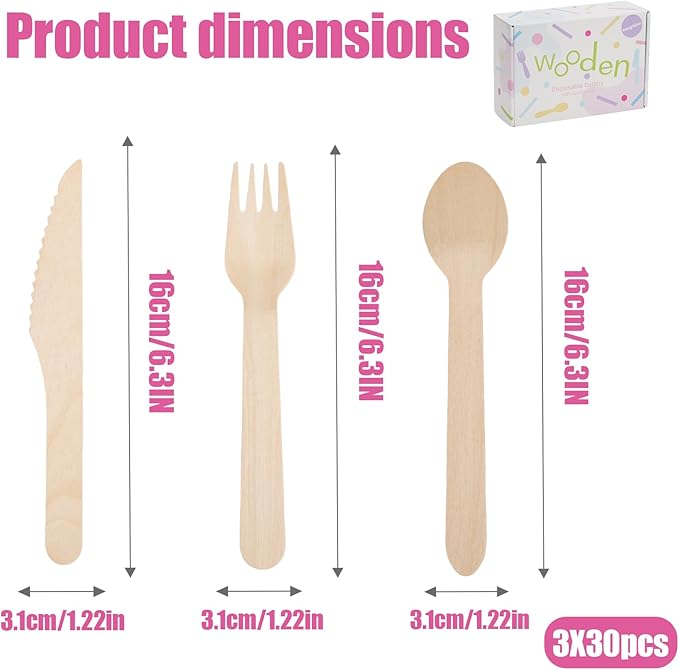 Wooden Utensils Set - Disposable Cutlery Set 300 Pieces (120 Forks 120 Spoons 60 Knives) Wooden Compostable Utensils Cutlery Combo Set- Eco-Friendly Biodegradable Utensils for Party