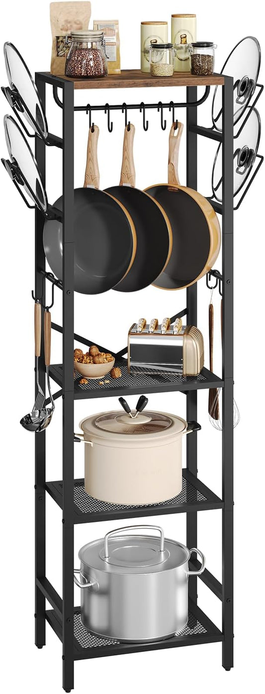 MAHANCRIS 4-Tier Pot Rack, Pots and Pans Organizer for Kitchen, Lid Organizer Rack with U-Shaped Lid Holders, Kitchen Storage Shelf for Standing Cookware, Rustic Brown and Black POHR3001 by MAHANCRIS