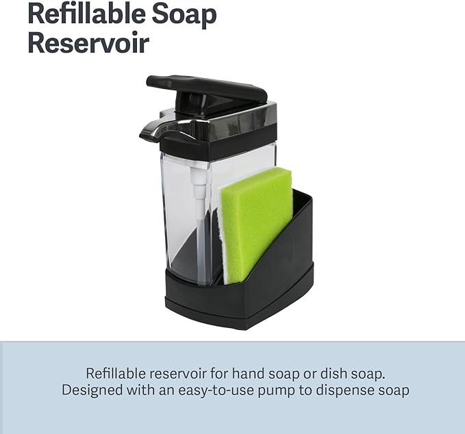 Casabella Sink Sider Solo Kitchen Soap Pump and Sponge Caddy, Black/Chrome - 2-in-1 Soap and Sponge Caddy, One-Hand Soap Dispensing, Ergonomic Design, Easy to Refill and Clean, Efficient Size - Image 3
