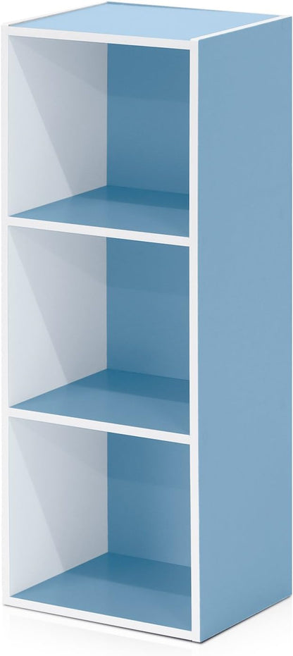 Furinno LUDER Book Shelf, 3-Cube Bookshelf, Bookcase with Open Shelves, 9.3 x 12 x 31.5, Easy Assembly, for Living Room, Bedroom, Home Office, White/Light Blue by Furinno-FitsYourSpaceFitsYourBudget