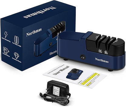 Northmas Knife Sharpener, Professional Electric Knife Sharpener for Home Use, 2 Stages for Quick Sharpening & Polishing, 100V-240V Global Voltage Design, Blue - Image 7