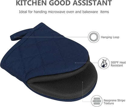 1 Pair Short Oven Mitts - Silicone Kitchen Oven Gloves High Heat Resistant 500℉, Mini Oven Mits with Non-Slip Grip Surfaces and Hanging Loop for BBQ, Baking, Cooking and Grilling (Dark Blue) - Image 4