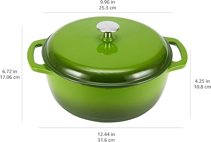 Amazon Basics Enameled Cast Iron Dutch Oven Pot with Lid, Round, Dual Handles, Heavy-Duty, Oven Safe for Stews, Roasting, Baking, 4.3-Quart, Small, Green - Image 4
