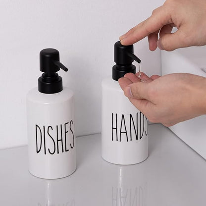 FE Dish Soap Dispenser for Kitchen, 10oz Ceramic Soap Dispenserr for Bathroom with Plastic Pump(Dishes)