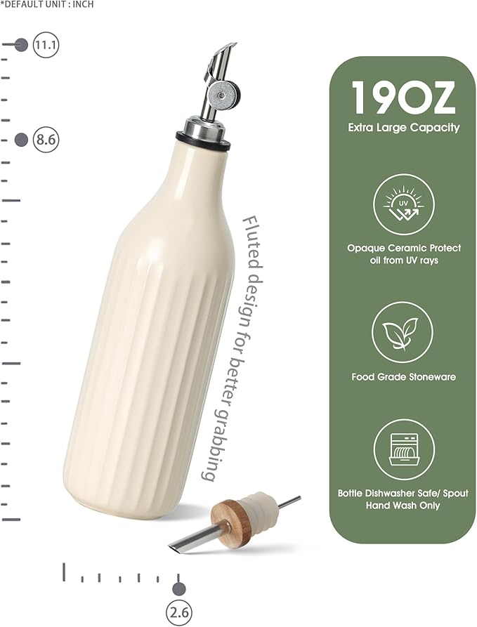 FE FUN ELEMENTS Olive Oil Dispenser Bottle, 19 oz Oil Dispenser for Kitchen and Vinegar Dispenser Bottle, Suitable for Vinegar, Coffee Syrups & Other Liquids, White Set of 2 - Image 2