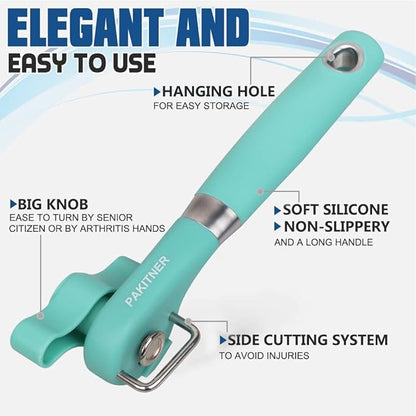 PAKITNER- Cut safe Manual can opener smooth edge - handheld Side cut can opener, Ergonomic Smooth Edge, Food Grade Stainless Steel Cutting Can Opener for Home, Kitchen & Restaurant, Green - Image 2
